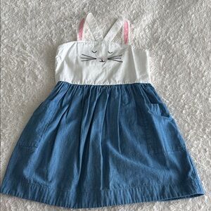 Hanna Andersson girls size 6-7 bunny chambray dress pinafore Easter spring